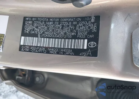 2004 Toyota Prius from USA, damaged, VIN JTDKB20U040012155